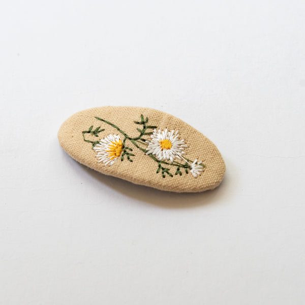 Oval Embroidered Floral Snap Hair Clips | Light Pink & Beige