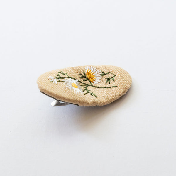 Oval Embroidered Floral Snap Hair Clips | Light Pink & Beige