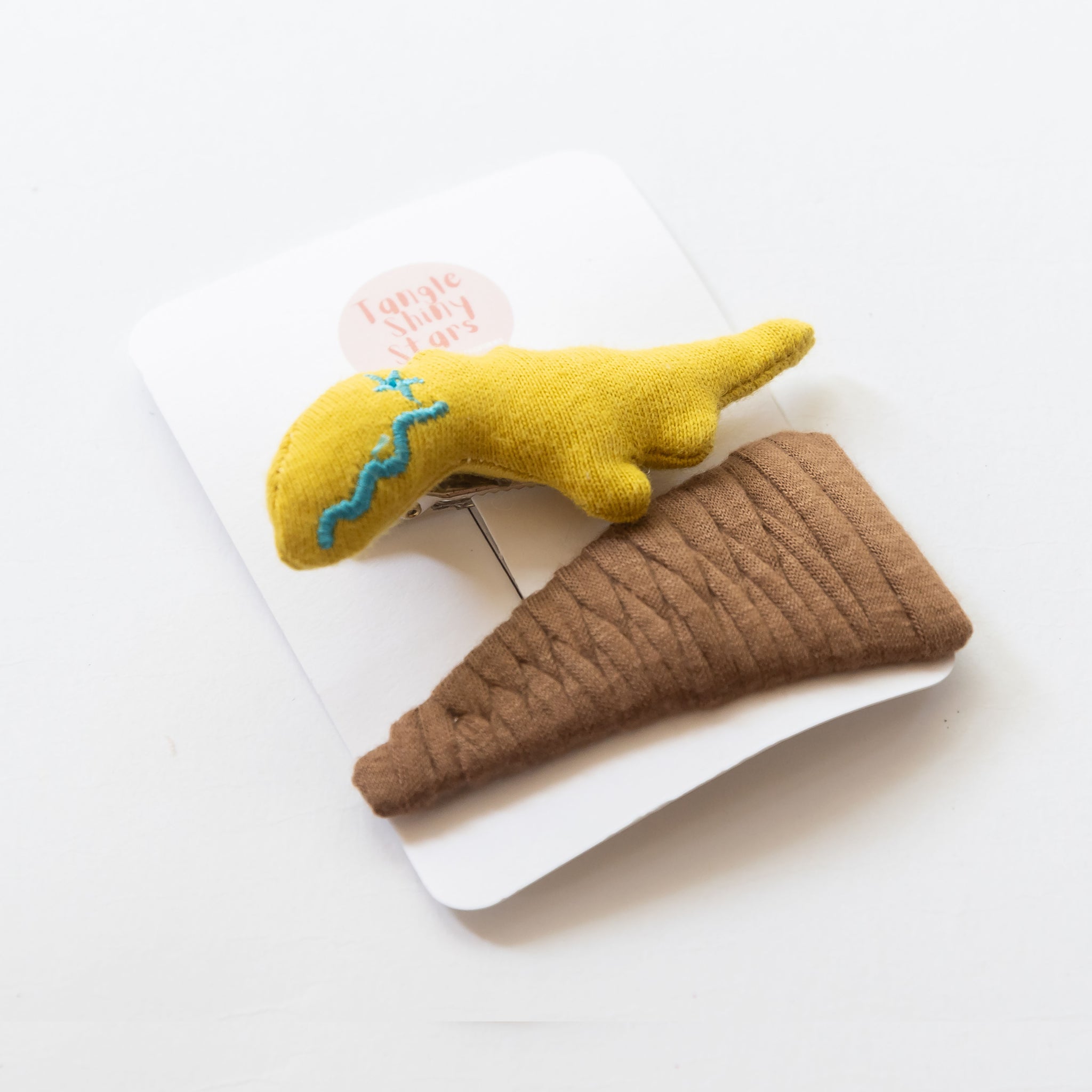 Dinosaur Fabric Hair Clips | Yellow