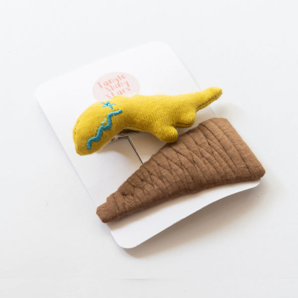 Dinosaur Fabric Hair Clips | Yellow