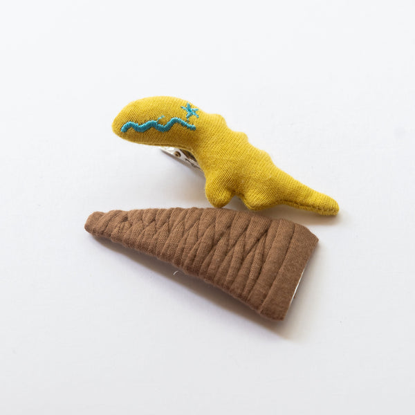 Dinosaur Fabric Hair Clips | Yellow