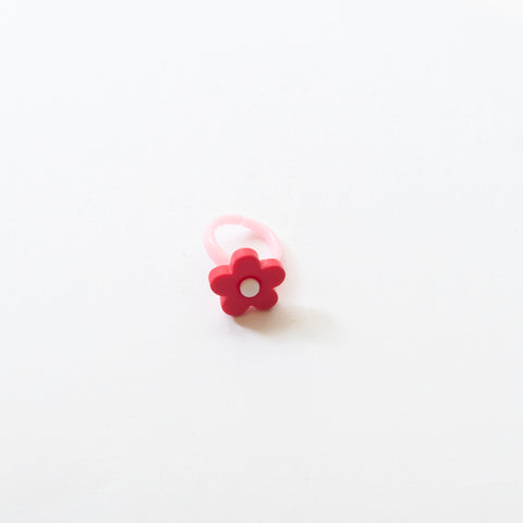 Handmade Plastic Flower Ring (Red)