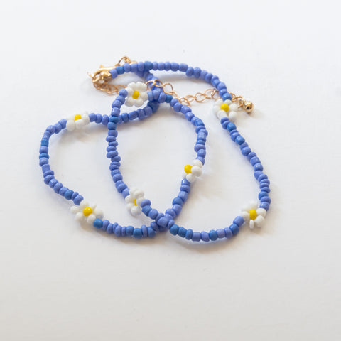 Handmade Flower Beads Necklace (Blue)