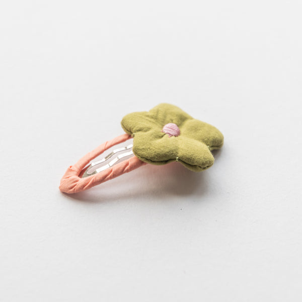 Flower Fabric Snap Hair Clip | Green